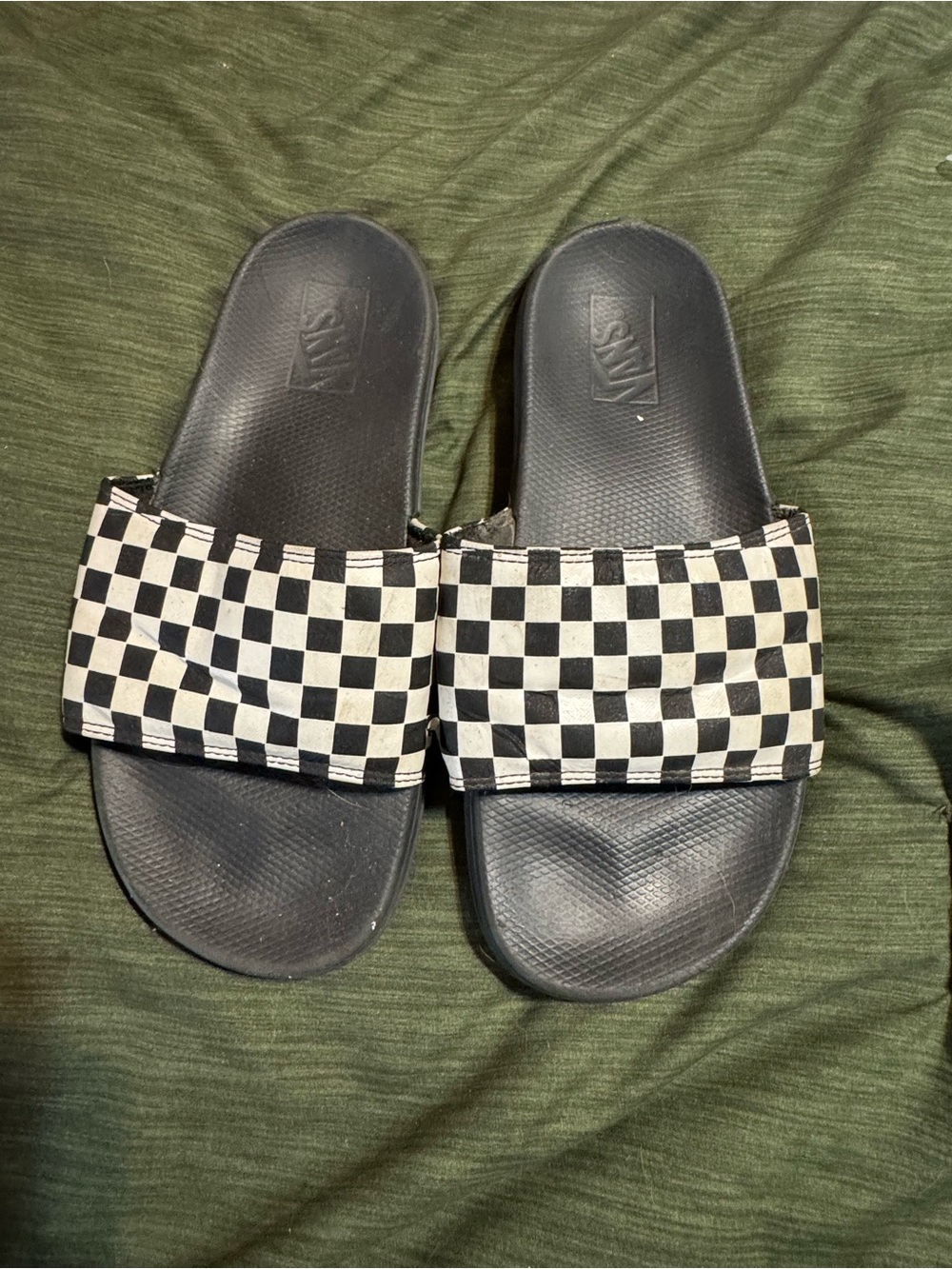 Vans Black Slide Sandals with Black-and-White Checker Strap